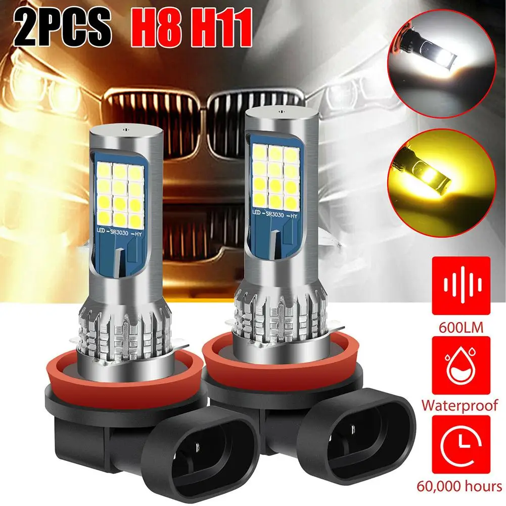 

2 Pcs H8 H11 H16 Dual Color Car Led Fog Lamp Bulbs White/amber Yellow Driving Drl Lights Ip65 Waterproof Dropshipping