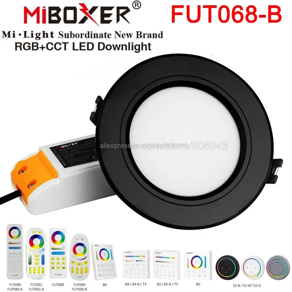 

MiBoxer FUT068-B Black 6W RGB+CCT LED Downlight 110V 220V Dimmable Reccessed LED Light 2.4G RF Remote WiFi APP Voice Control