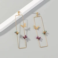 minar fairy purple green gradient enamel butterfly earrings for women gold color metal hollow square drop earrings pendientes