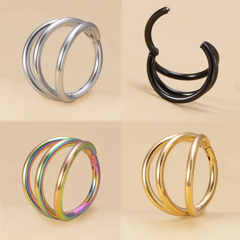 

1PC 16G 18G Ear Tragus Cartilage Daith Helix Earring Surgical Steel Nose Rings Septum Hoop Three Layers Nostril Piercing Jewelry