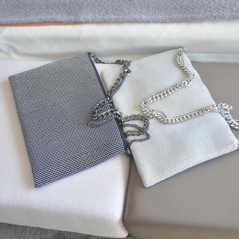 

2022 New Women Diamond Envelope Bag Female Clutch Design Brand Luxury Shiny Shoulder Handbag Armpit Bags