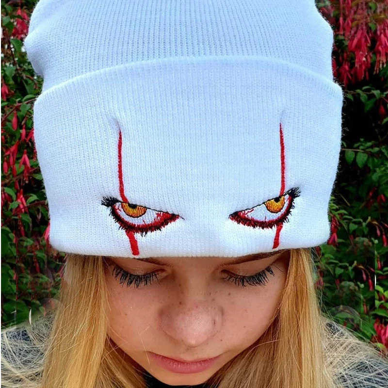 

Unisex Horror Clown Eye Warm Acrylic Knitted Cap Women Fashion Pullover Hat Autumn Winter Elastic Skullies Beanies Cap Wholesale
