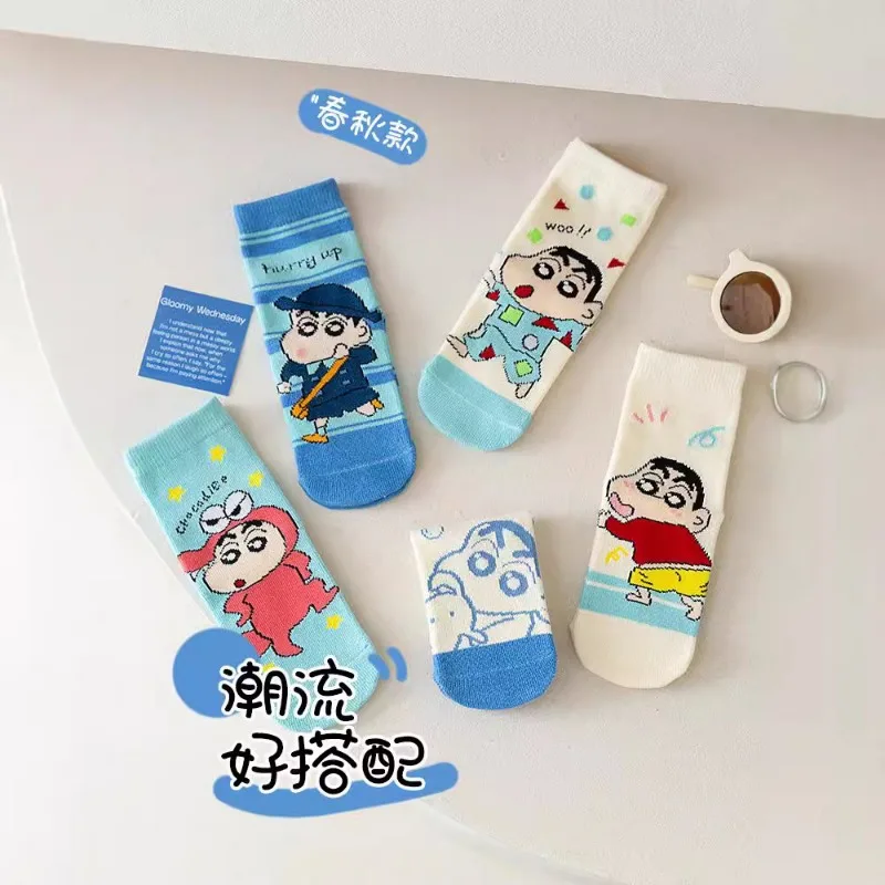 5 пар носков с рисунком аниме Shin-Chans Kawaii детские спортивные носки из чесаного