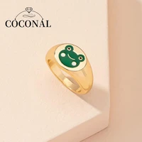 coconal cute fashion simple green frog ring for girls women cartoon animal gold color female finger rings holiday jewelry gift