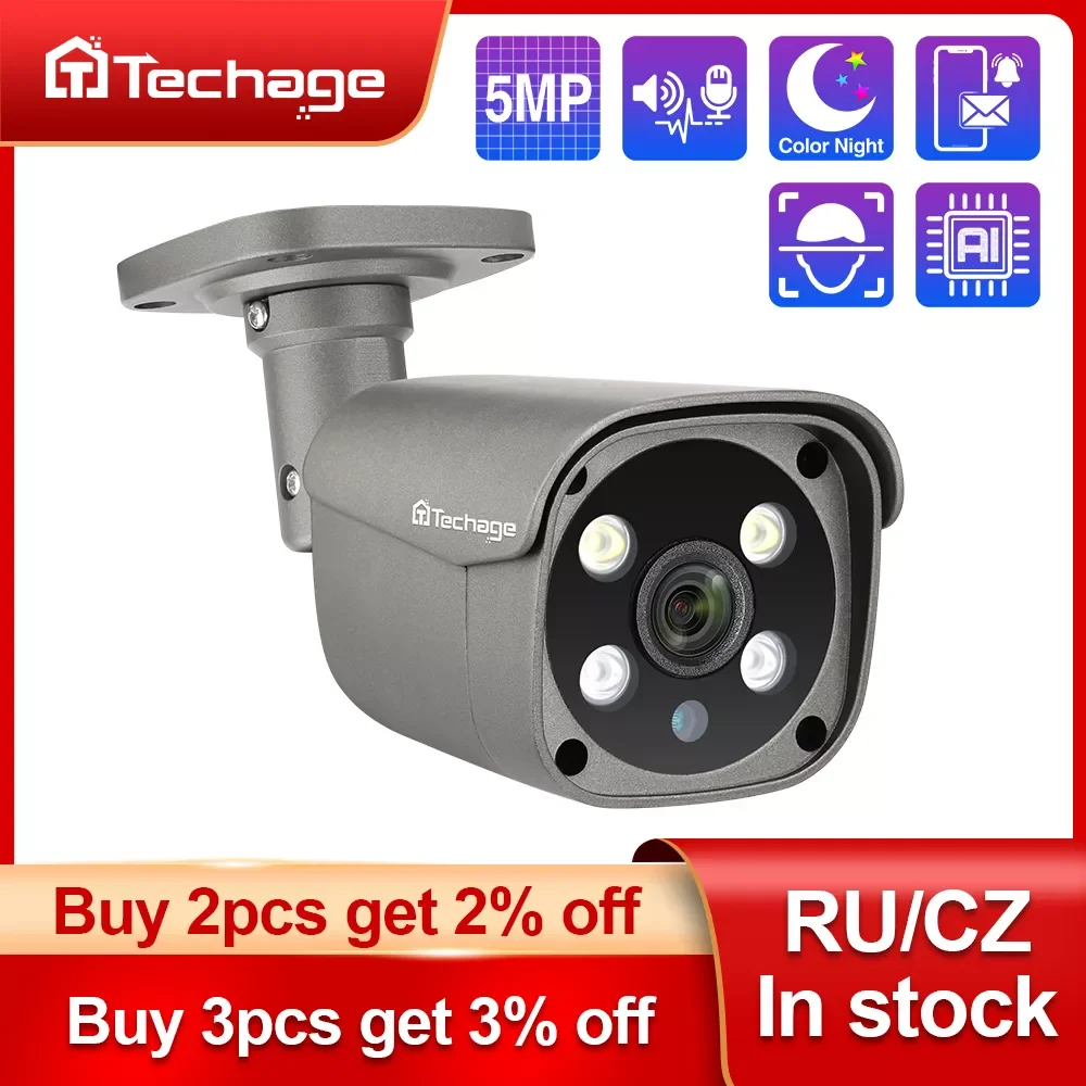 

2023New Techage H.265 5MP Security POE IP Camera Human Detection Outdoor Two Way Audio Video Surveillance AI IP Camera for NVR S