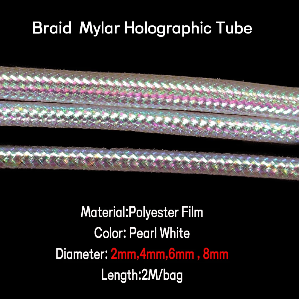 WIFREO 4M 2/4/6mm Pearlescent Braid Mylar Tubing Fly Tying Materials Round Hologr aphic Cord Pearl Mylar For Tube Fish Fly