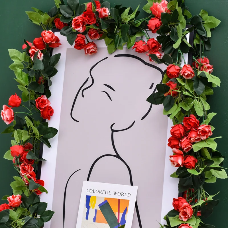 

1 pcs 20 artificial rose vines fake flower rattan air-conditioning pipes to block living room ceiling decoration plastic vines