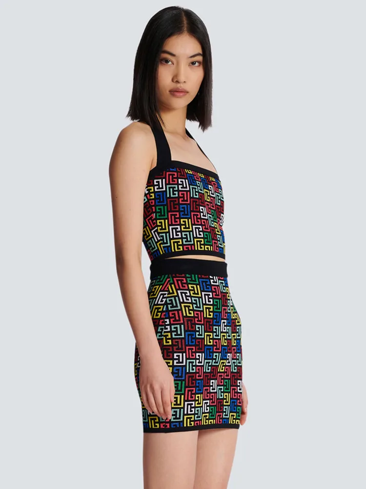 Женский жаккардовый комплект с юбкой элегантная вязаная вечерняя одежда лямкой