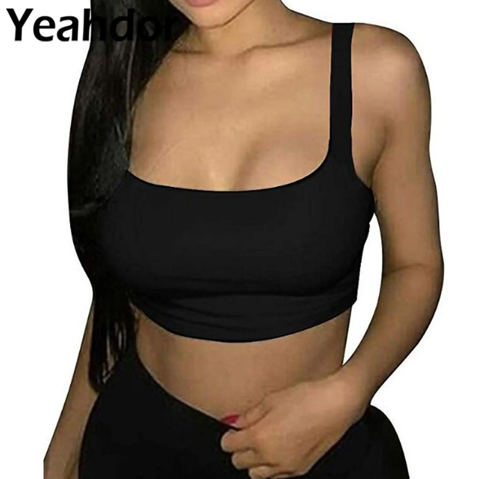 Женский сексуальный однотонный топ с глубоким вырезом, без рукавов, эластичный укороченный топ, майка, повседневный спортивный топ, сексуальная клубная одежда