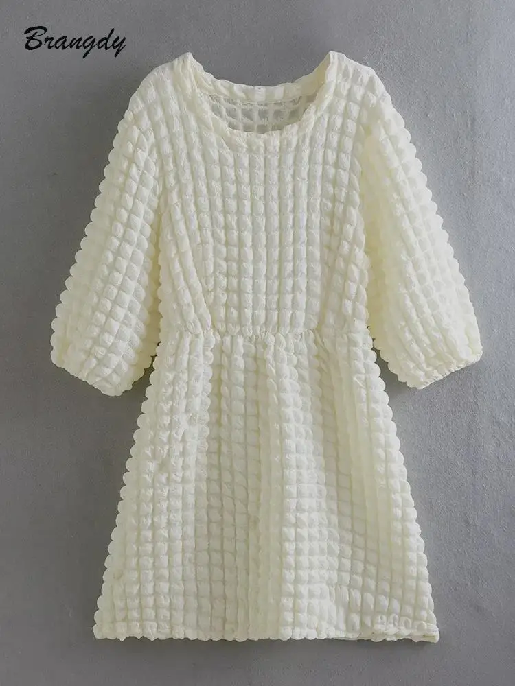 

Traf Women Mini Dress Women 2022 Streetwear Y2k Bubble Beige Dress Casual White Cute Short Dresses For Girls High Waist Dress