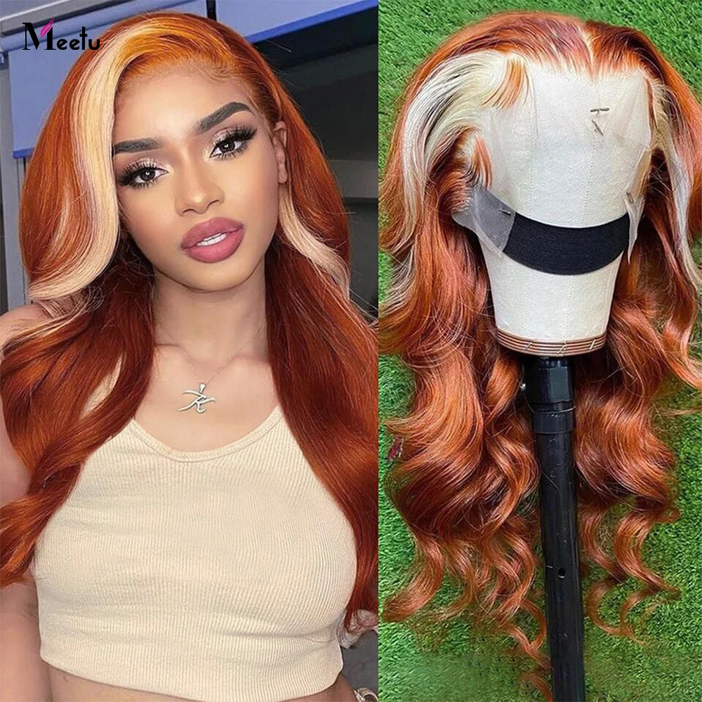 Meetu Ginger Blonde Lace Front Wig 13x4 HD Transparent Lace Frontal Wig Brazilian Remy Colored Human Human Hair Wigs For Women