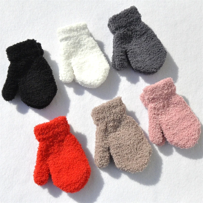 

Warm Plush Thick Warm Baby Gloves Winter Plus Velvet Mittens Children Kid Coral Fleece Full Finger Gloves For 1-6Y Kids Gloves