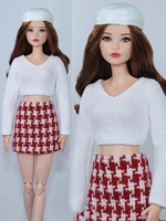 16 doll outfits white knitted sweater houndstooth plaid skirt for barbie dress for barbie doll clothes accessories toys 11 5