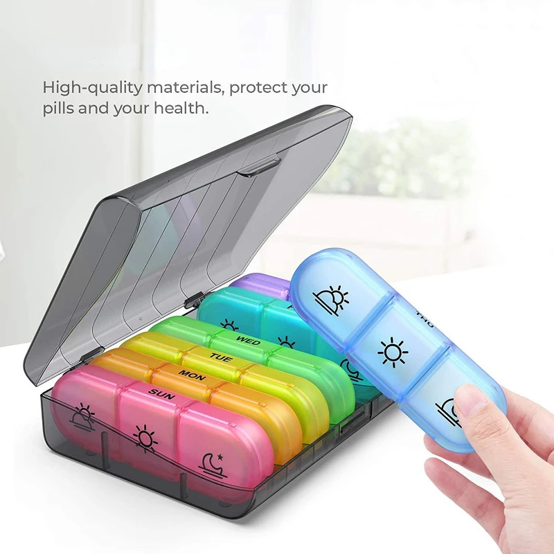 

Pill Box 7 days Organizer 21/14 grids 3 Times One Day Portable Travel with Large Compartments for Vitamins Medicine Fish Oils