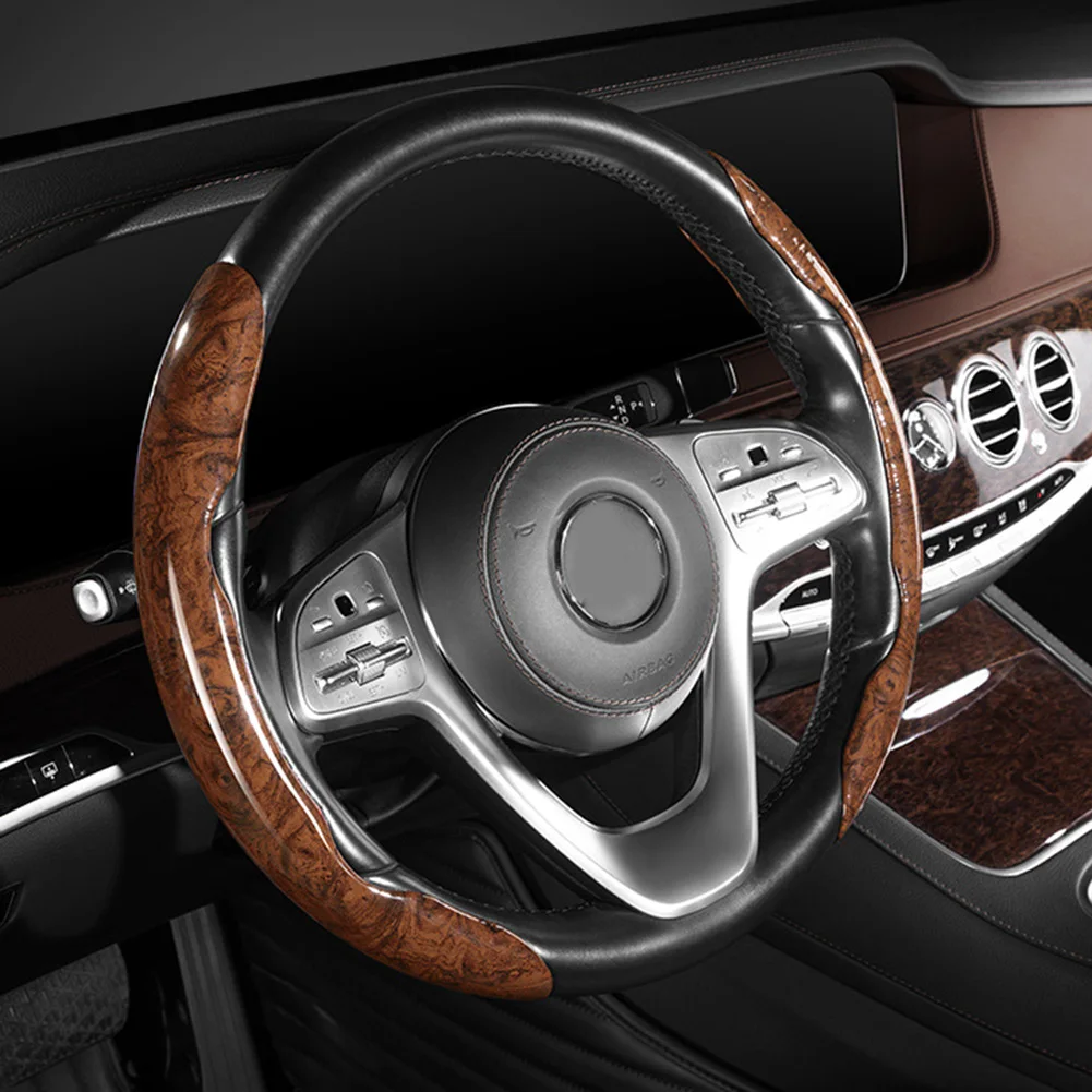 

2pcs Peach Wood Universal Non-Slip Car Steering Wheel Booster Cover NonSlip Handle Cover For 37-38cm Steering Wheel Cover Access