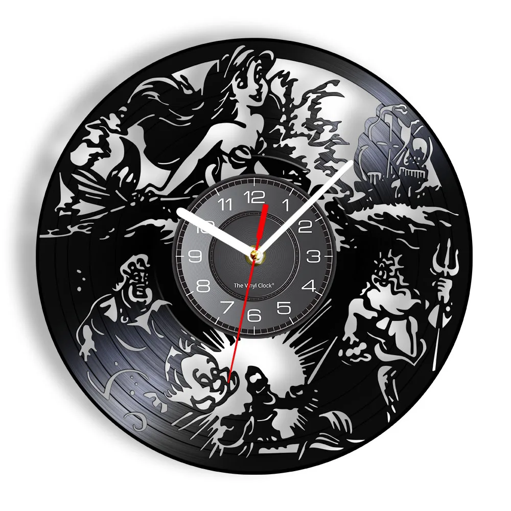 

Mermaid Silent Non Ticking Wall Clock For Girl Bedroom Ariel Fantasy Home Decor Watch Vinyl Album Re-purposed Record Wall Clock