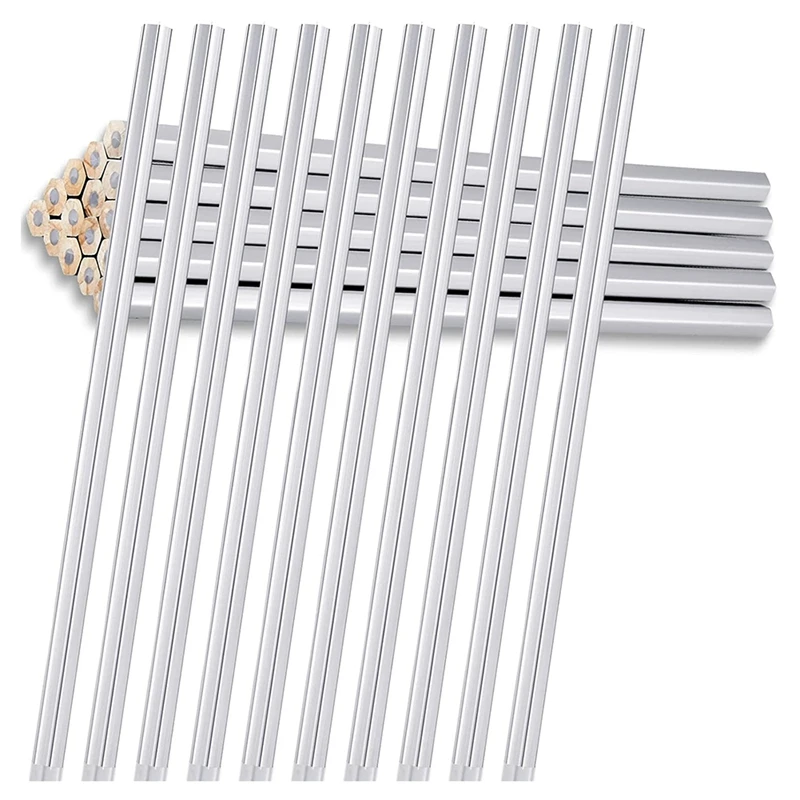 

24 Pack Silver Welders Pencil Metallic Silver Marking Pencil Water Soluble Colored Pencils For Construction Metal Work