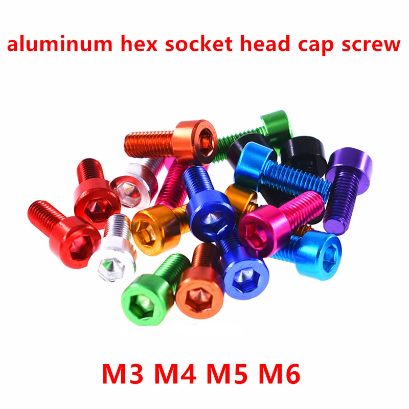10pcs DIN912 Allen socket Screw M3 M4 M5 M6 Colourful Aluminum Alloy Hex Hexagon Socket Cap Head Machine Screw Bolts