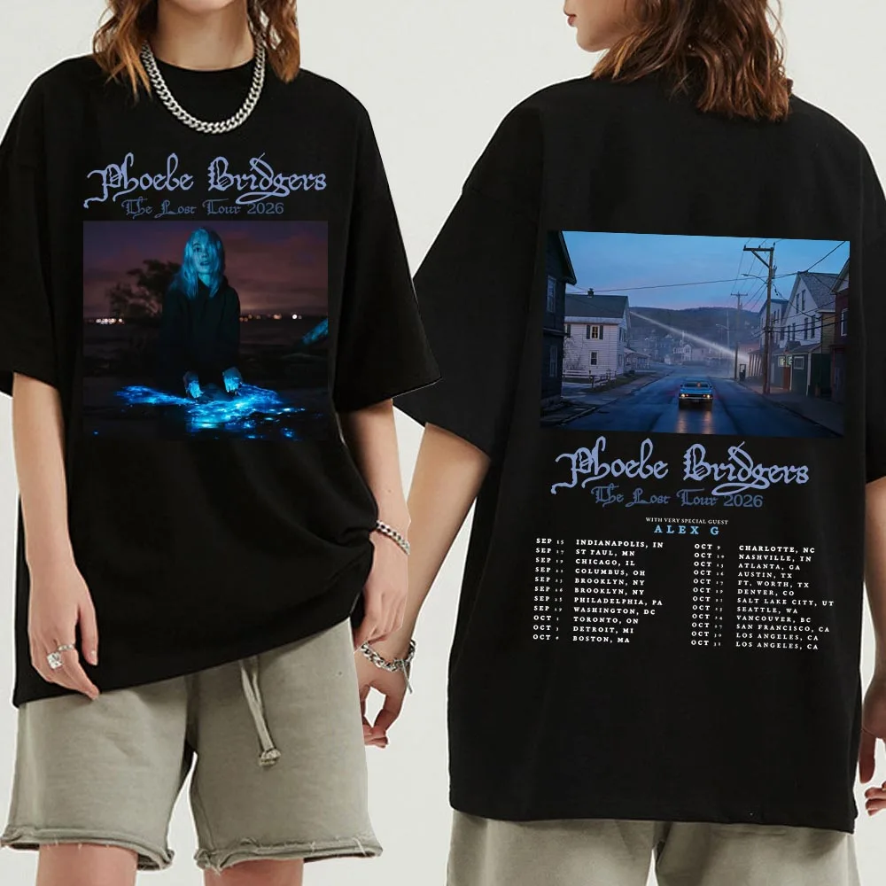 Фото Футболка Phoebe Bridgers The Lost Tour 2026 для мужчин и женщин, повседневная рубашка с короткими рукавами и круглым вырезом в стиле Харадзюку №1