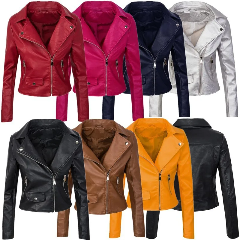 

Ms 2022 Motorcycle Jacket Women's leather Short slim Pu leather jacket