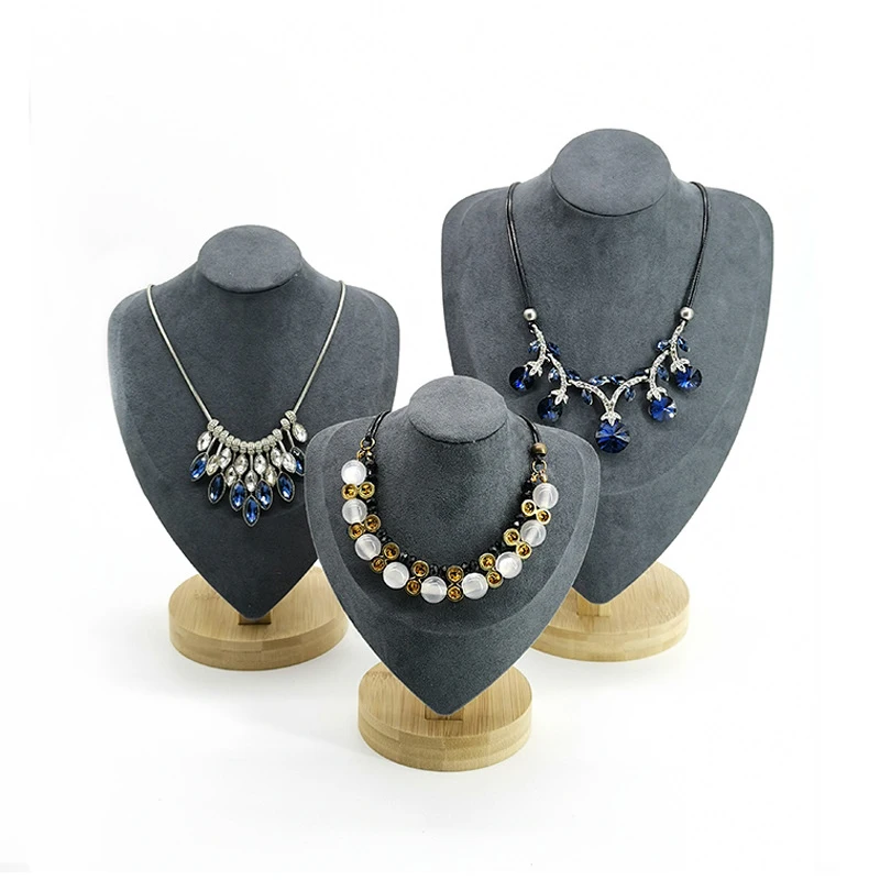 Модное ожерелье из бамбука и бархата серого цвета с подставкой | Украшения