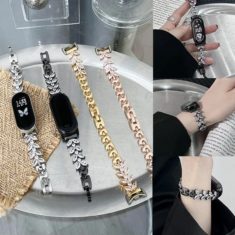 Металлический ремешок со стразами для Mi Band 6 5 цвет в ассортименте