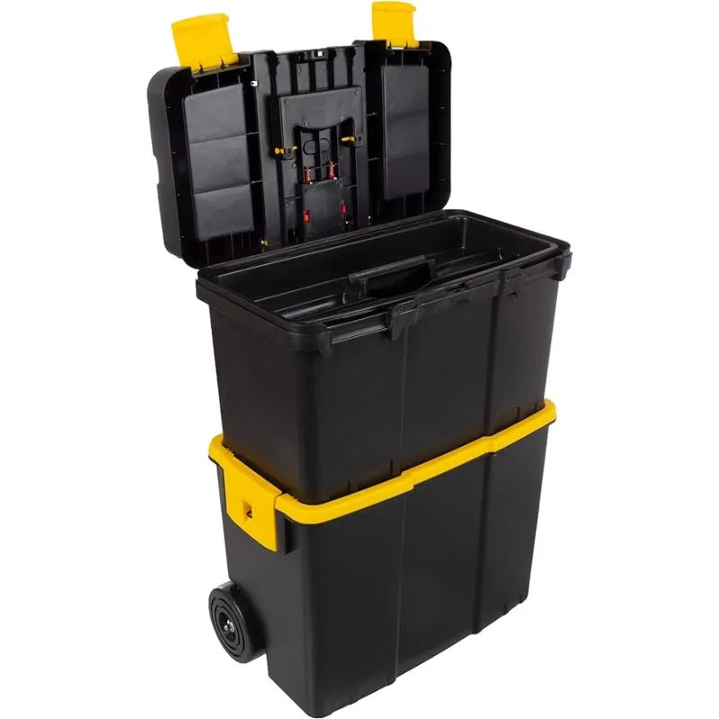 

Portable Tool Box with Wheels-Stackable 2-in-1 Tool Chest with Fold-Down Comfort Handles,Tough Latches,and Removable Storage