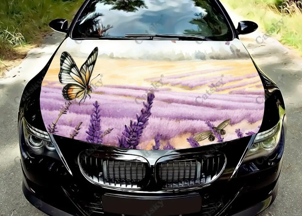 

Butterflies in Lavender Field Car Hood Vinyl Stickers Wrap Vinyl Film Engine Cover Decals Sticker on Car Auto Accessories