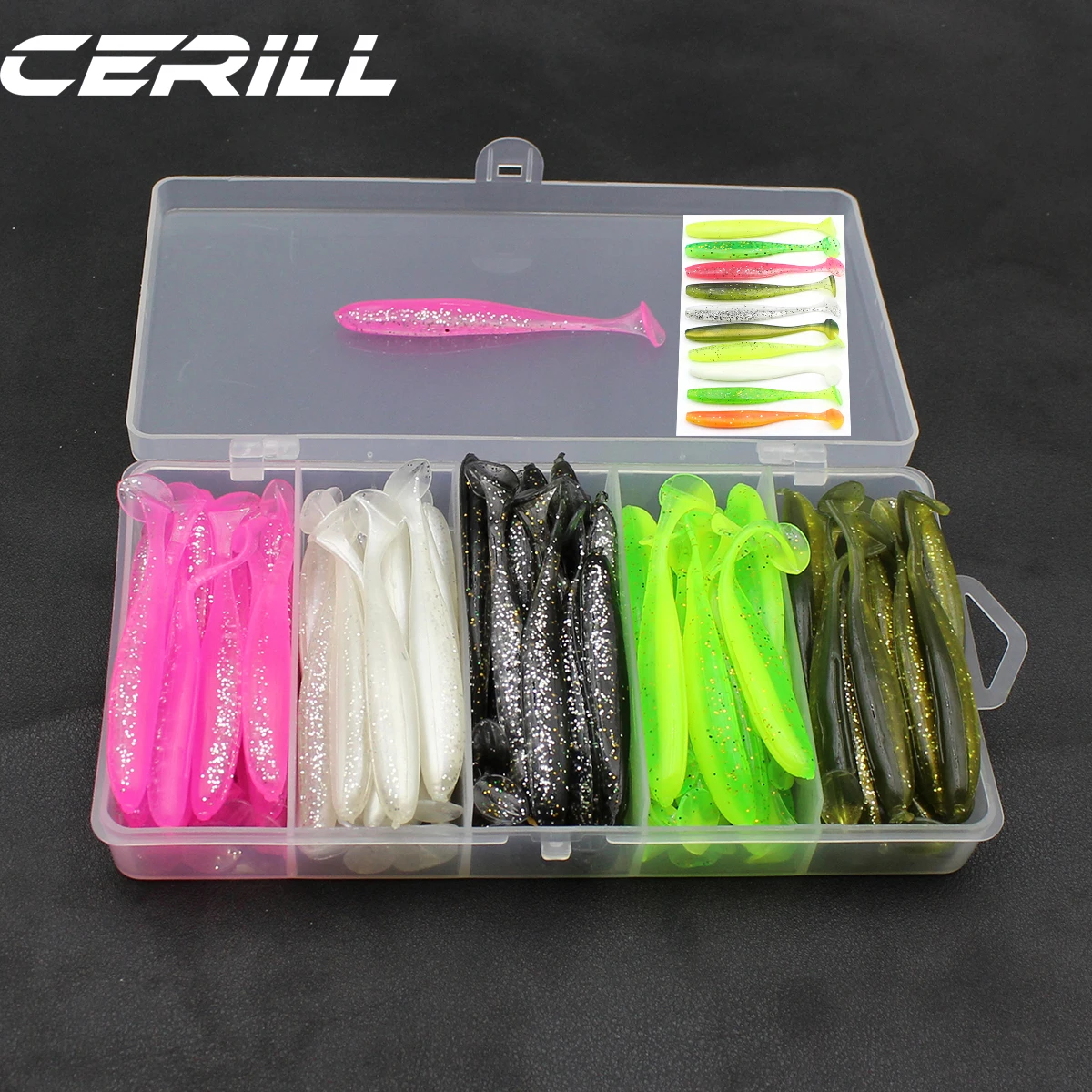 

Cerill 100pcs/kit 75mm Paddle Tail Soft Lure Jigging Wobblers Bass Pike Aritificial Bait Silicone Shad Swimbait Fishing Tackle