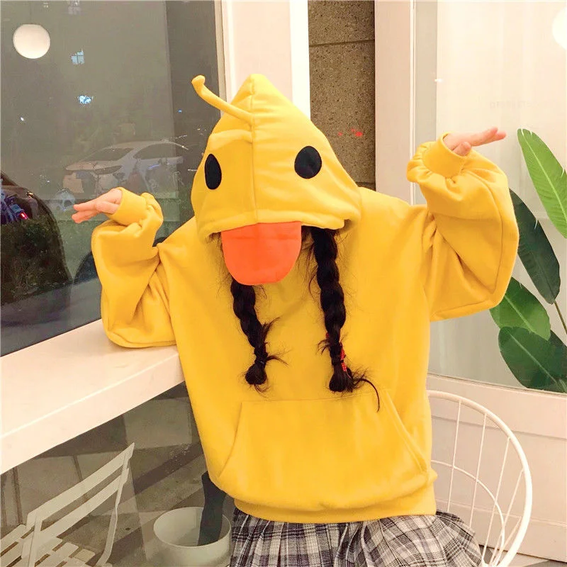 

Kawaii Women's Down Hoodie, Long Sleeve Top, Cute, Emo Clothing, Korean Fashion, Yellow, Casual Sweater, Soft,