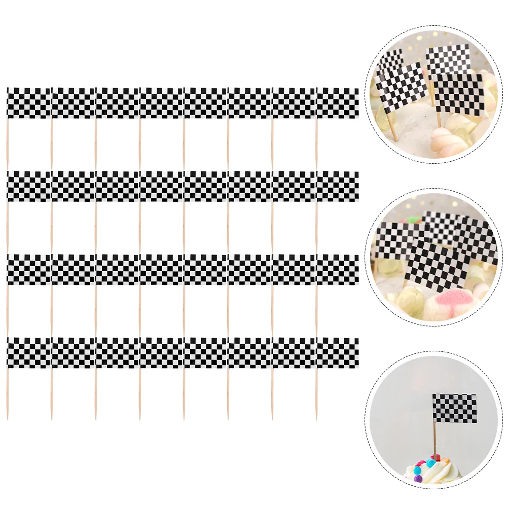 

48 Pcs Toothpicks Cocktail Flag Ornaments Fruit Food Sticks Sandwich Banner Disposable Fruits Wood Racing Party For Appetizers