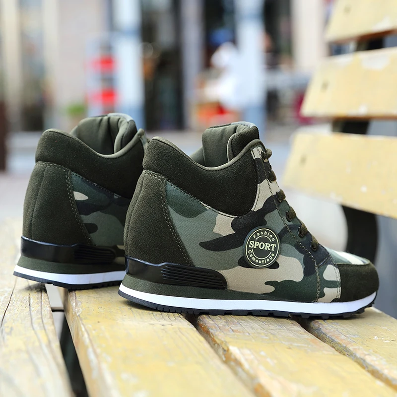 Womens Walking Shoes Wedge Heel Sneakers Camouflage Height Inceasing Non-Slip Casual Sneakers