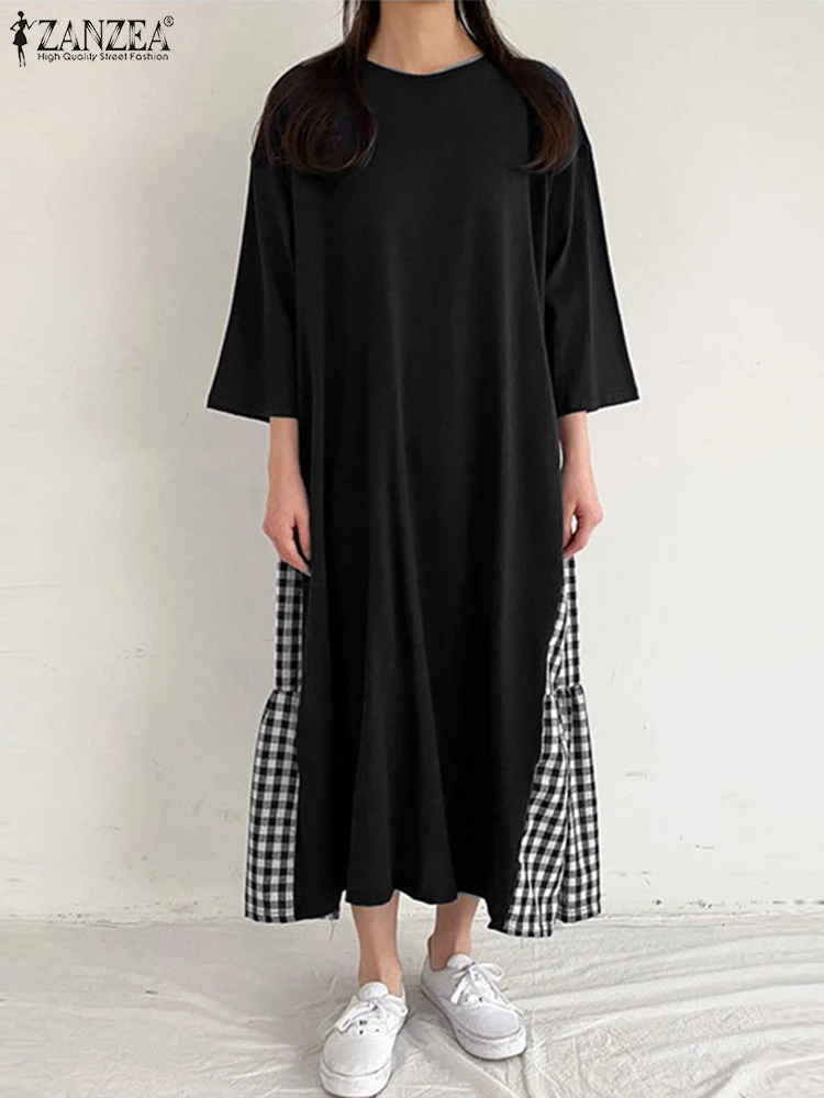

Элегантное женское свободное платье-миди ZANZEA в стиле оверсайз 2022, винтажное платье в стиле пэчворк, халаты 2023, одежда для свиданий и праздни...