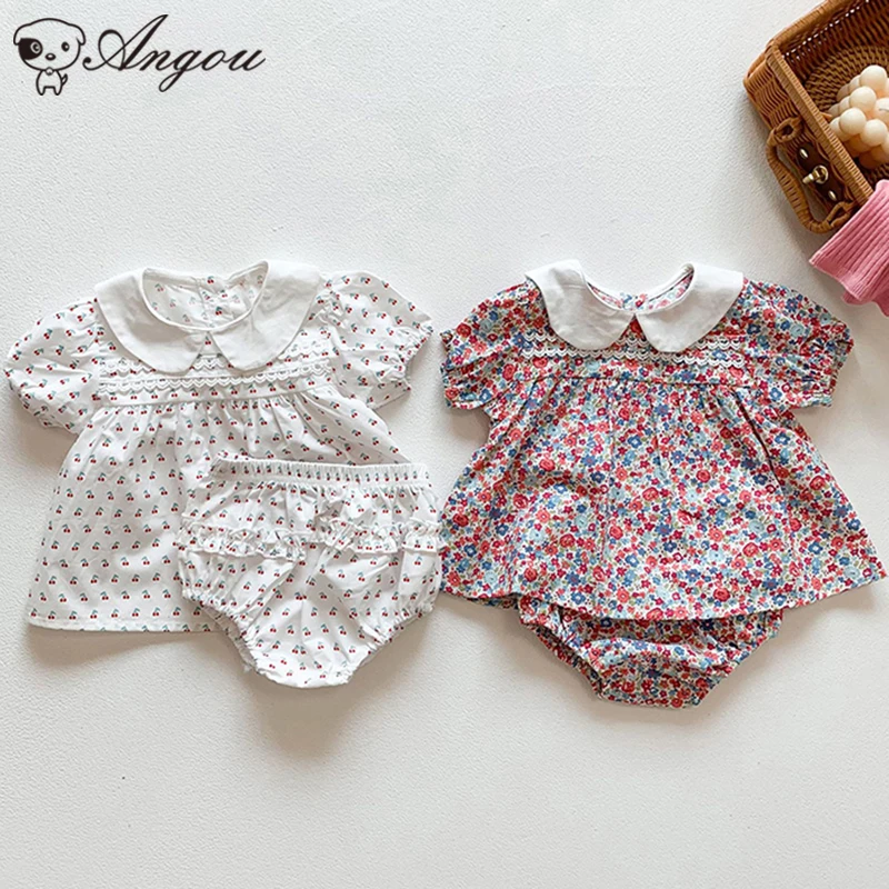 

0-3Yrs Toddler Girls Floral Printed Suit Girls Short Sleeves Top+Bread Shorts Set Girls Casual Flowers Suit Summer Clothing