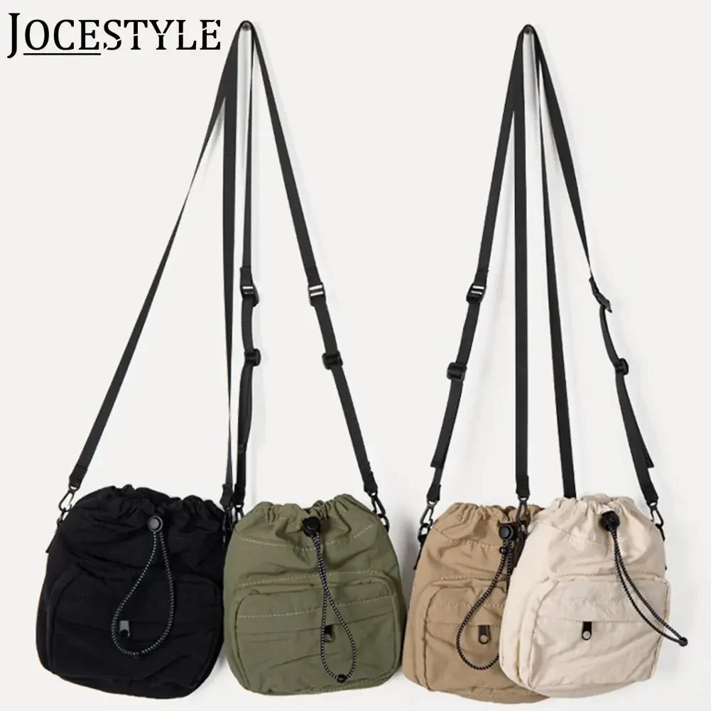 

Сумка на плечо для женщин, нейлоновая Повседневная Сумочка через плечо с кулиской и ручками сверху, простой однотонный миниатюрный мессенджер