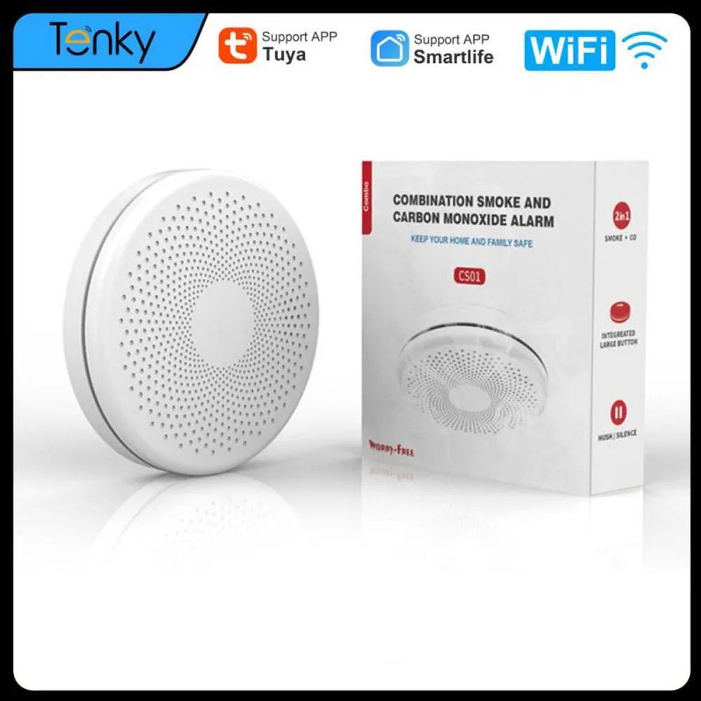 2 In 1 WiFi Tuya Smart Smoke Detector Sensor & Carbon Monoxide Detector Co Gas Smoke Fire with Sound Alarm Security Protection