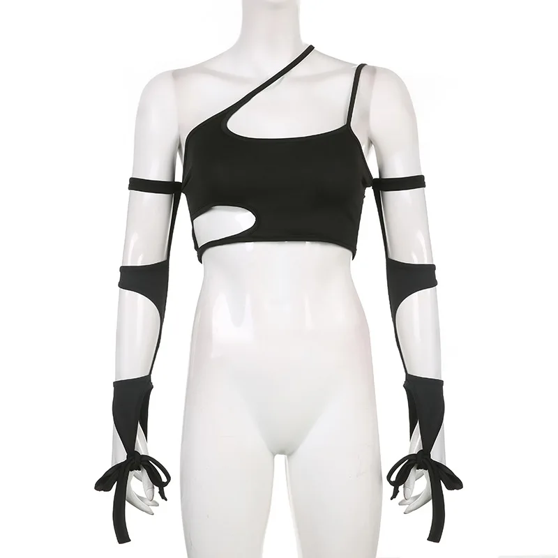 Y2K спортивный стиль полый Асимметричный однотонный жилет эстетичный E-girl тройник