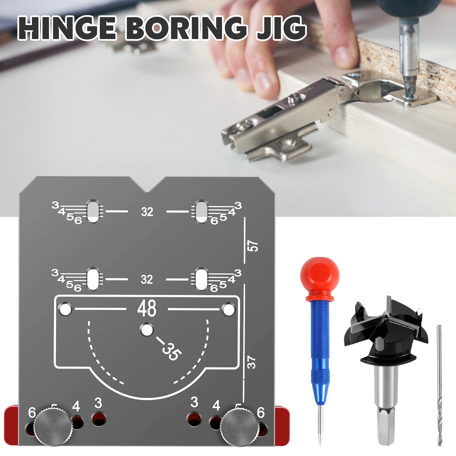 

Hinge Punch Locator Aluminum Alloy 35MM Hinge Drill Guide Hinge Template Hinge Opening Tool for Cabinet Cupboard Hinges Mounting