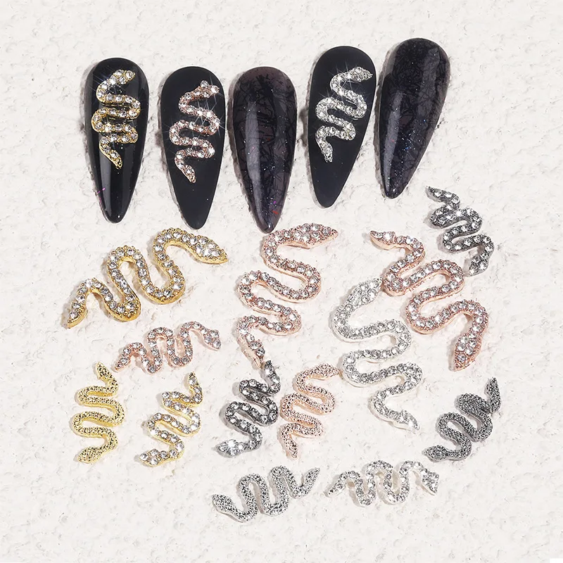 

20Pcs Nail Charms Snake 3D Glitter Rhinestones Gold Silver Diamond Alloy Nail Art Decorations DIY Nail Design Accessories Snake