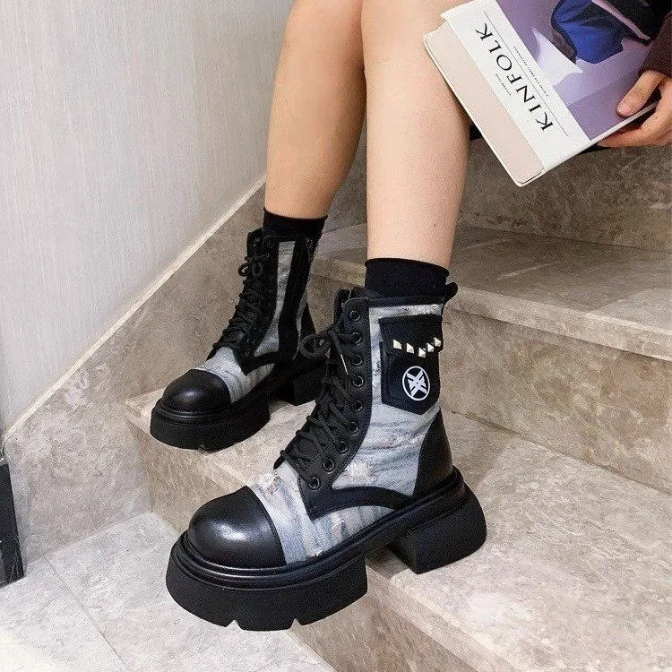 Женские ботинки челси на платформе Черные ботильоны плоской подошве молнии