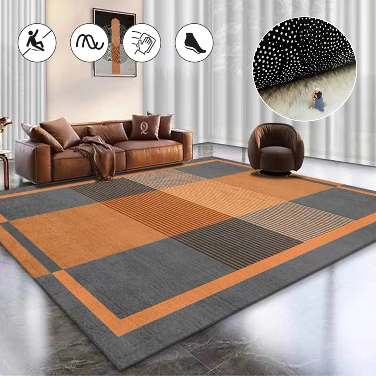 Nordic Orange Geometric Sofa Living Room Carpet Home Decor Carpets for Bed Room Large Lounge Rug Soft Absorbent Bath Mat Doormat