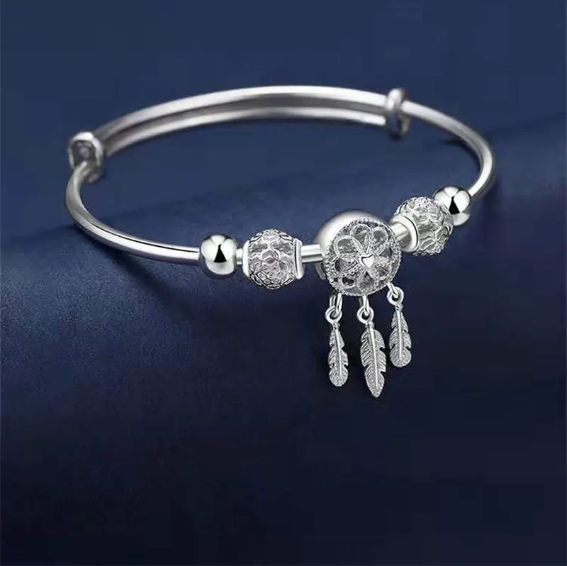 Elegant Dream Catcher Feather Tassel Charm Bracelet Adjustable Hollow Out Bangle Bracelet For Women Girl Friendship Jewelry Gift