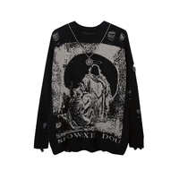 send necklace ripped oversize sweaters frayed knitted long sleeve top harajuku streetwear pullovers gothic men y2k women sweater