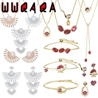 swa 2022 high quality jewelry set charm luxury round austrian crystal pink heart necklace bracelet earrings gifts for women