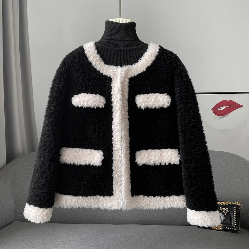 2022 Autumn Winter Short Coats Woman Real Lamb Fur Overcoats Ladies Warm Natural Fur Jackets Female Plush Teddy Outerwear C41