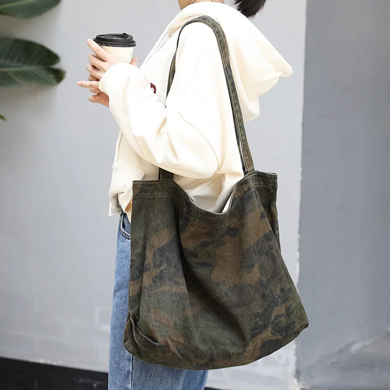 2022 New Causal Fashion Camouflage Women's Canvas Bag Large Korean Designer Shoulder Ladies Bag Student Shopping Bag