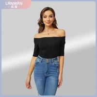 fashion woman blouses 2022 summer sexy elegant party vintage luxury middle sleeve knit womens tube off shoulder top black