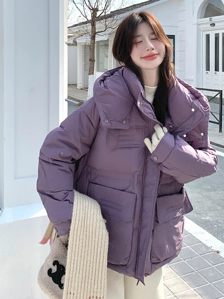 Женский пуховик-карго с большим карманом зима 2024 новое маленькое утолщенное