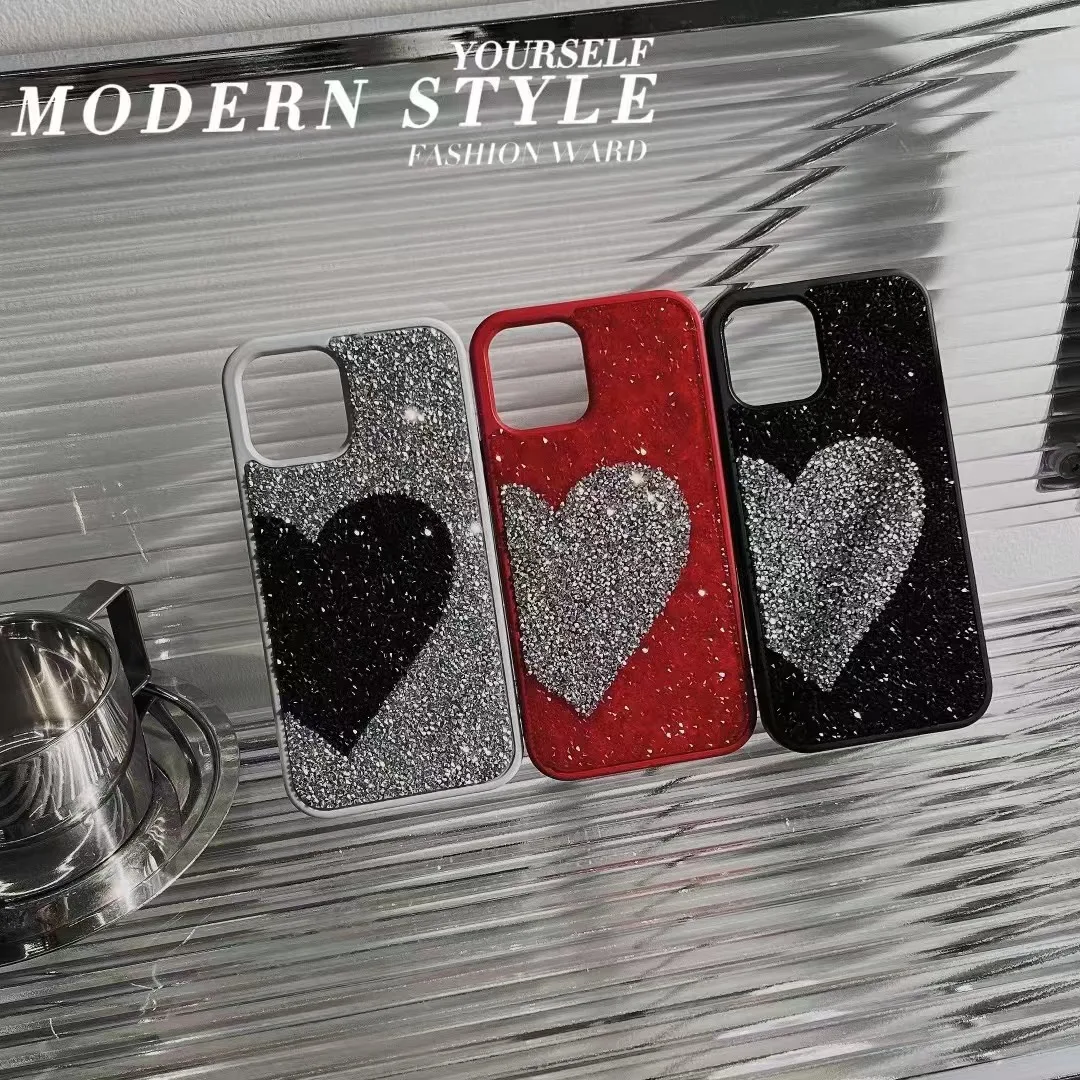 

Fashion High-end Star Diamond Luxury Love Heart Crystal Flash Drill Protective Phone Case Cover for iPhone 14 13 12 Pro Max 14