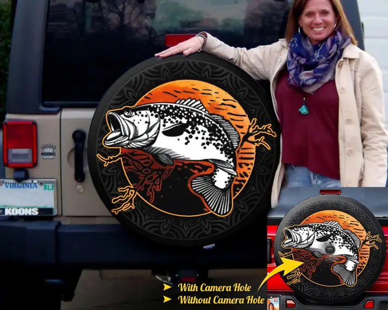 

Vintage Fishing Jeep Tire Cover, Full Color, Spare Tire Cover, Fishing Lover, Gift for her, Birthday Gifts, Car Accessories, Car